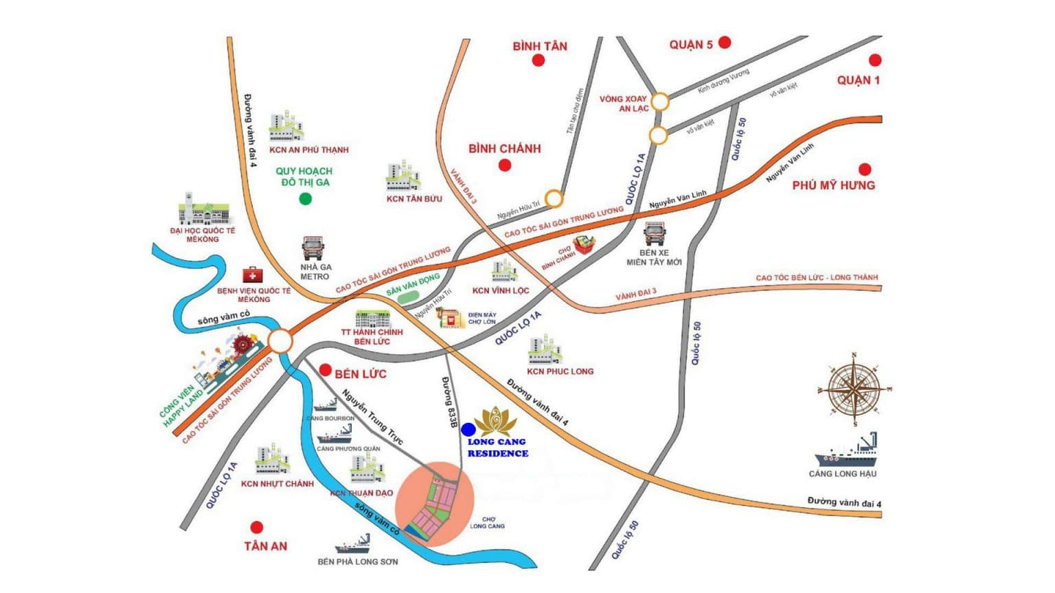 sơ đồ vị trí dự án Long Cang River Park chủ đầu tư Tập Đoàn Phúc Land